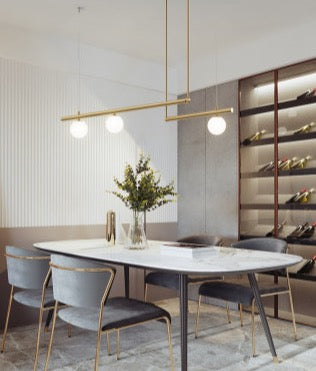 3 Glass Ball Gold linear Pendant Light