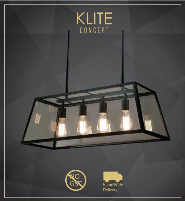 Industrial Black Glass Hanging Light