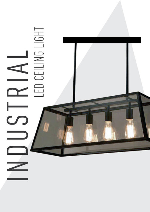 Industrial Black Glass Hanging Light