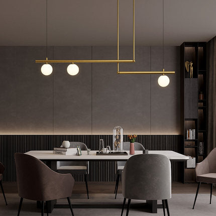 3 Glass Ball Gold linear Pendant Light