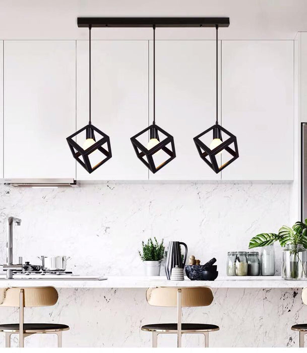 Cube Industrial Hanging Light in set of 3